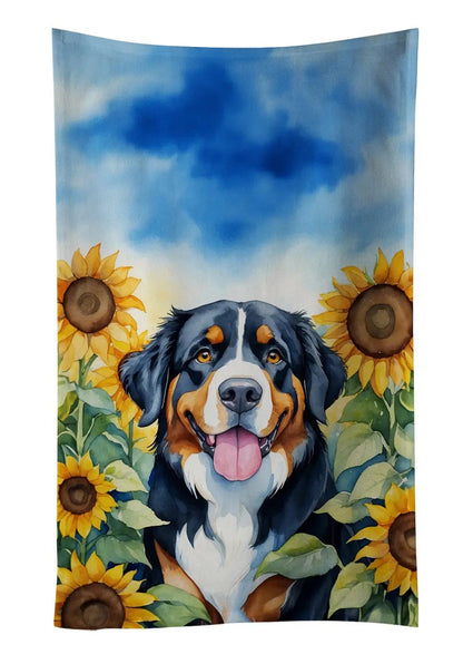 Bernese Mountain Dog in Sunflowers Kitchen Towel - Vivid Treasure Zone