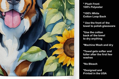 Bernese Mountain Dog in Sunflowers Kitchen Towel - Vivid Treasure Zone
