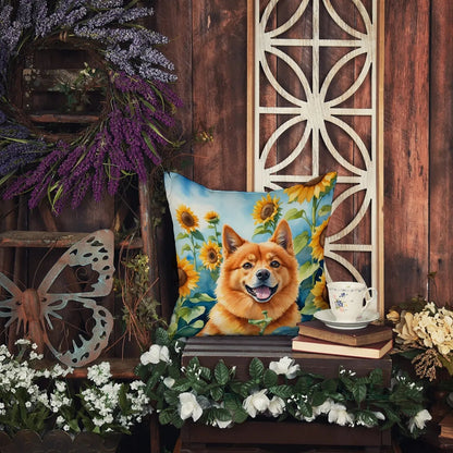 Finnish Spitz in Sunflowers Throw Pillow-4