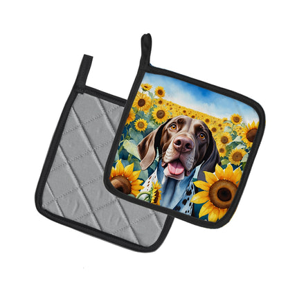 German Shorthaired Pointer in Sunflowers Pair of Pot Holders Caroline's Treasures