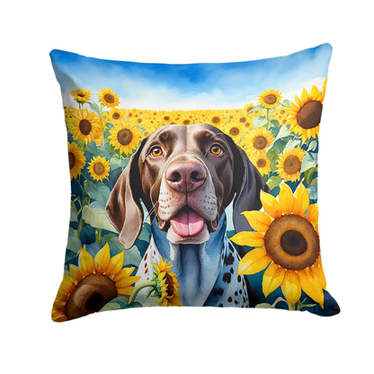 German Shorthaired Pointer in Sunflowers Throw Pillow-0