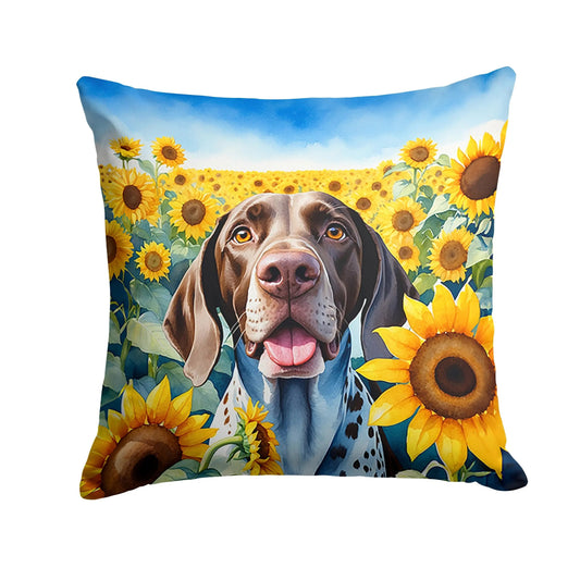 German Shorthaired Pointer in Sunflowers Throw Pillow-0