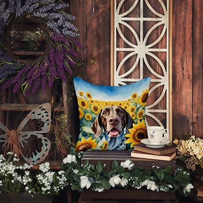 German Shorthaired Pointer in Sunflowers Throw Pillow-4