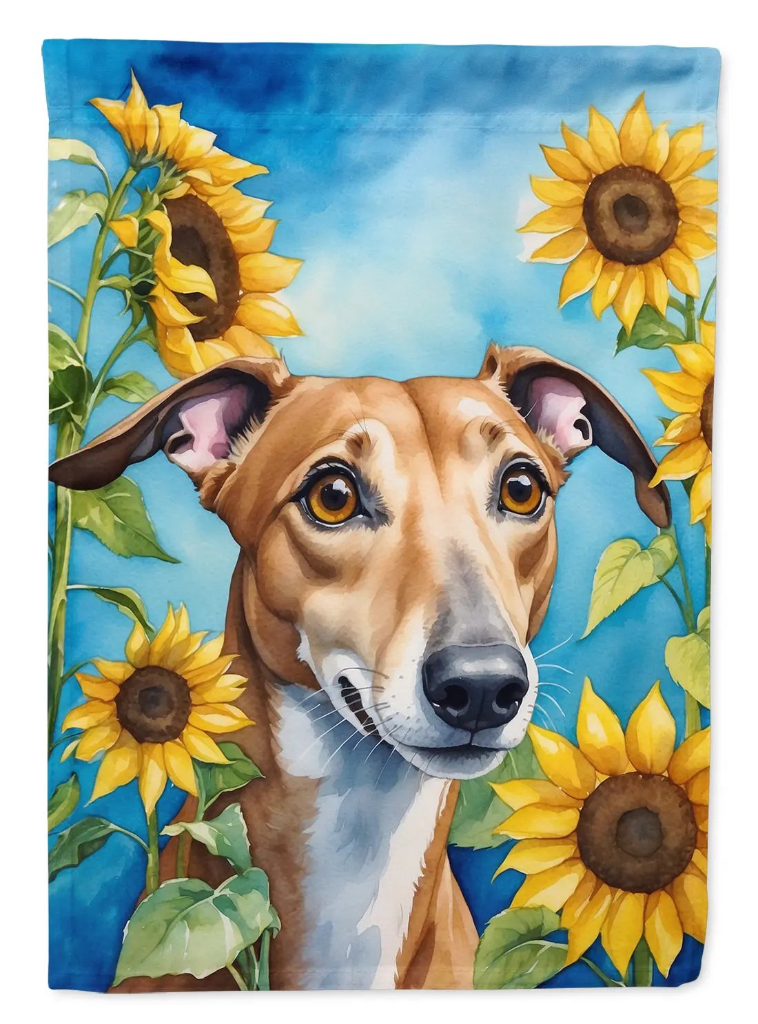 Greyhound in Sunflowers House Flag - Vivid Treasure Zone