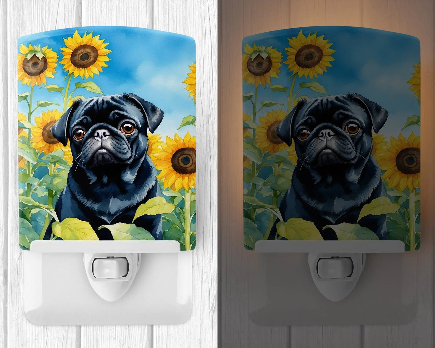 Pug in Sunflowers Ceramic Night Light-1
