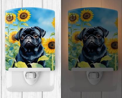 Pug in Sunflowers Ceramic Night Light-1