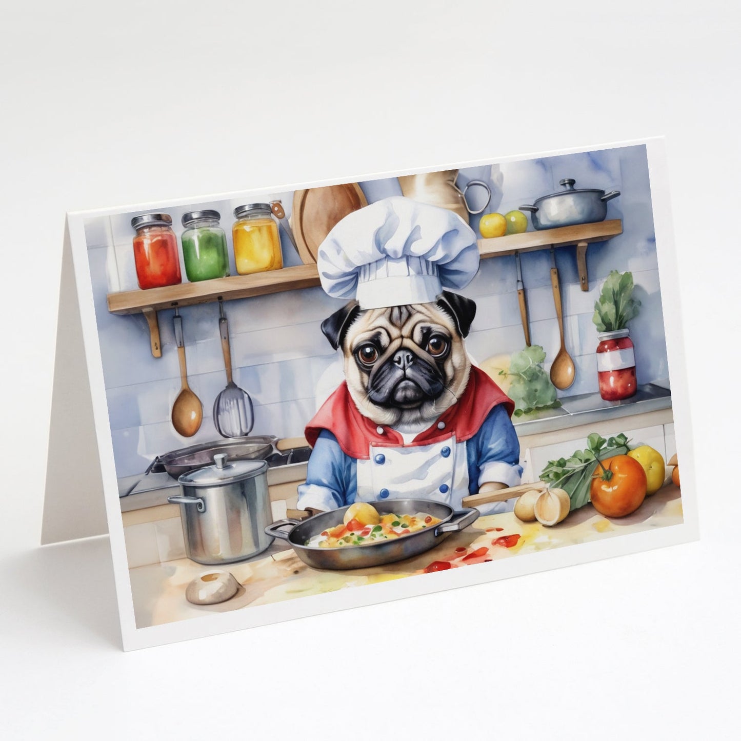 Pug The Chef Greeting Cards Pack of 8 Caroline's Treasures