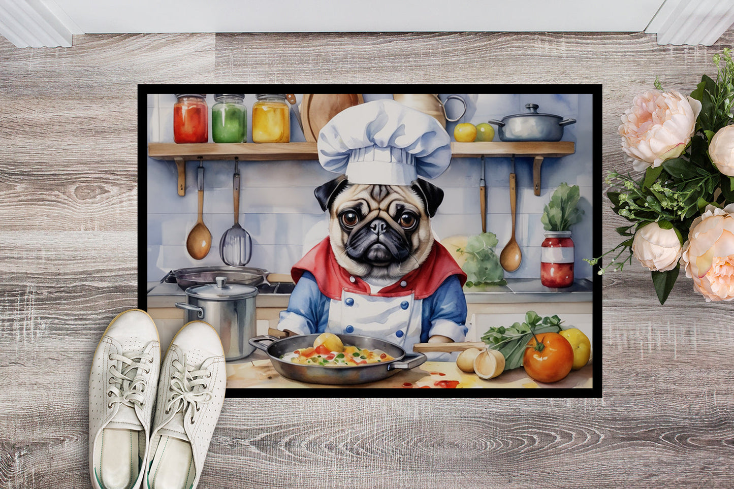 Pug The Chef Doormat Caroline's Treasures