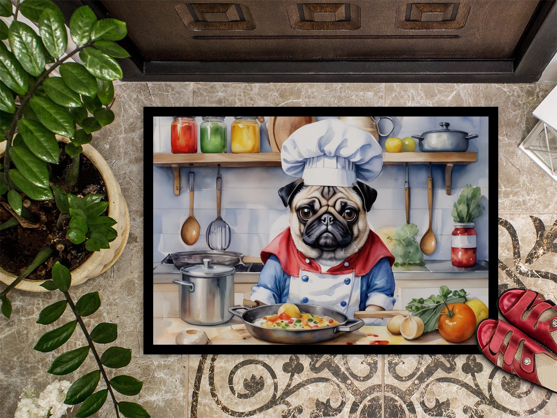 Pug The Chef Doormat Caroline's Treasures