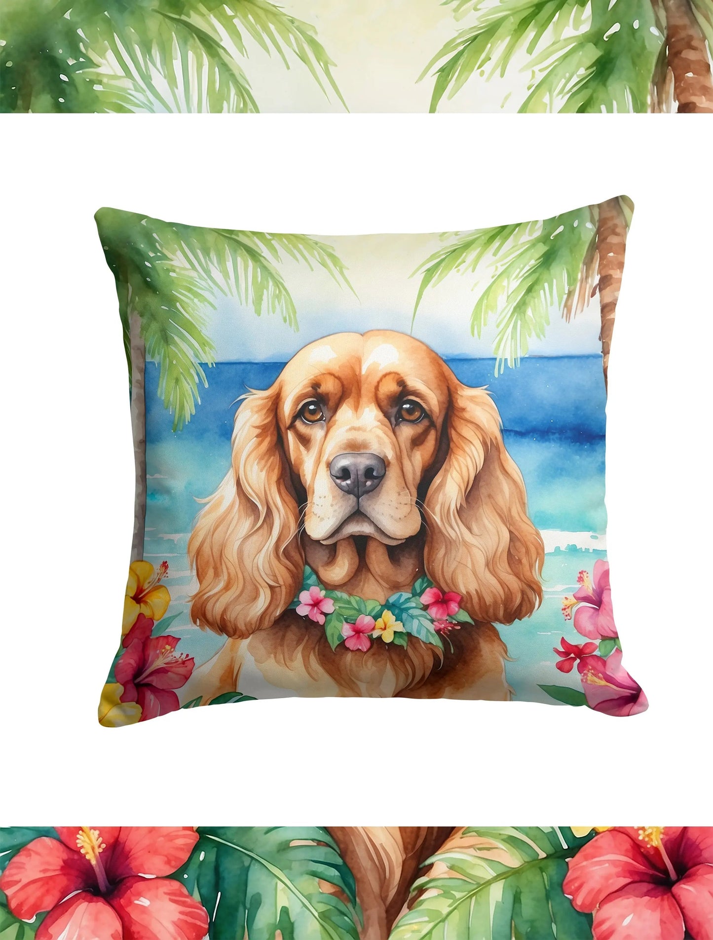Cocker Spaniel Luau Throw Pillow - Vivid Treasure Zone