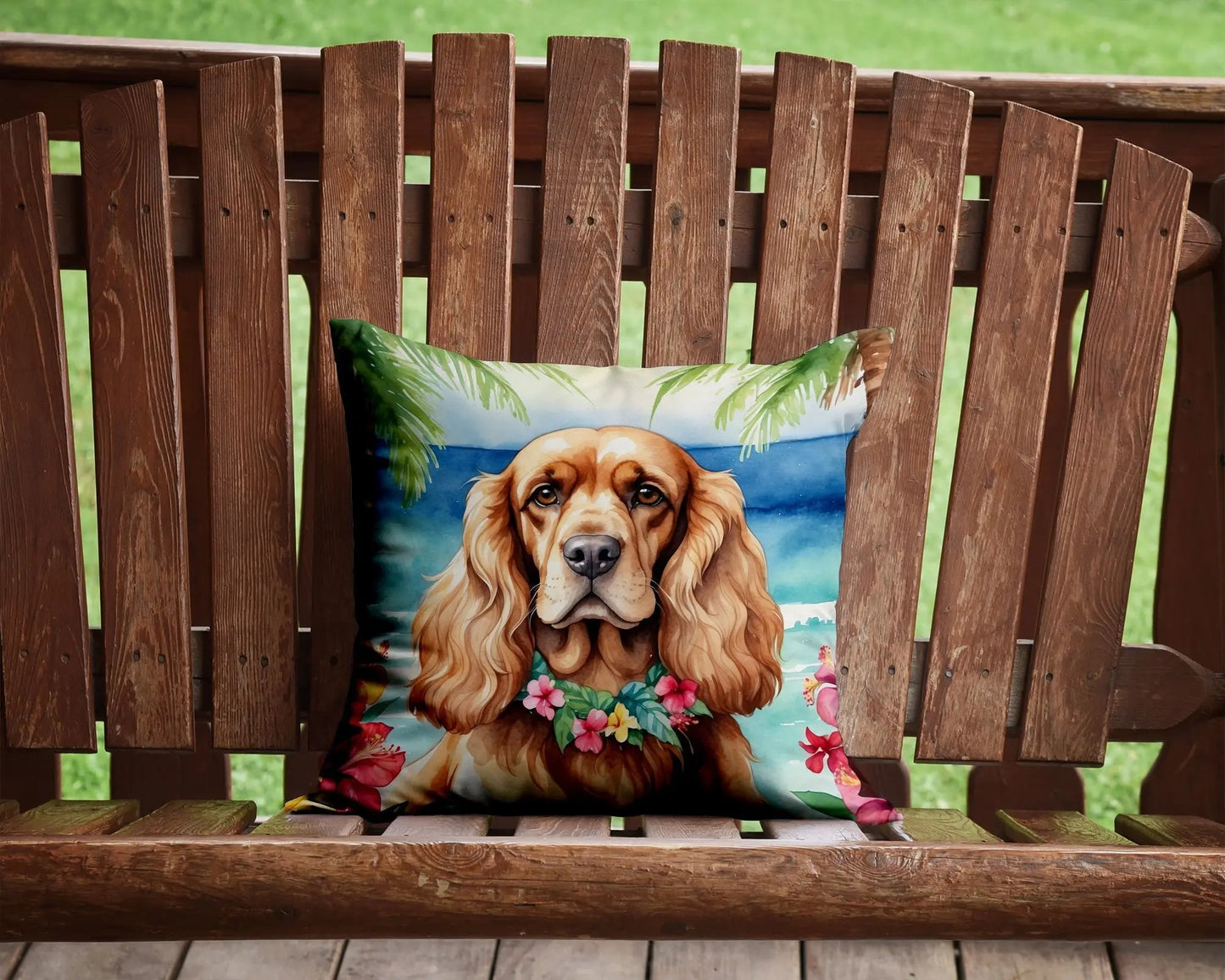 Cocker Spaniel Luau Throw Pillow - Vivid Treasure Zone
