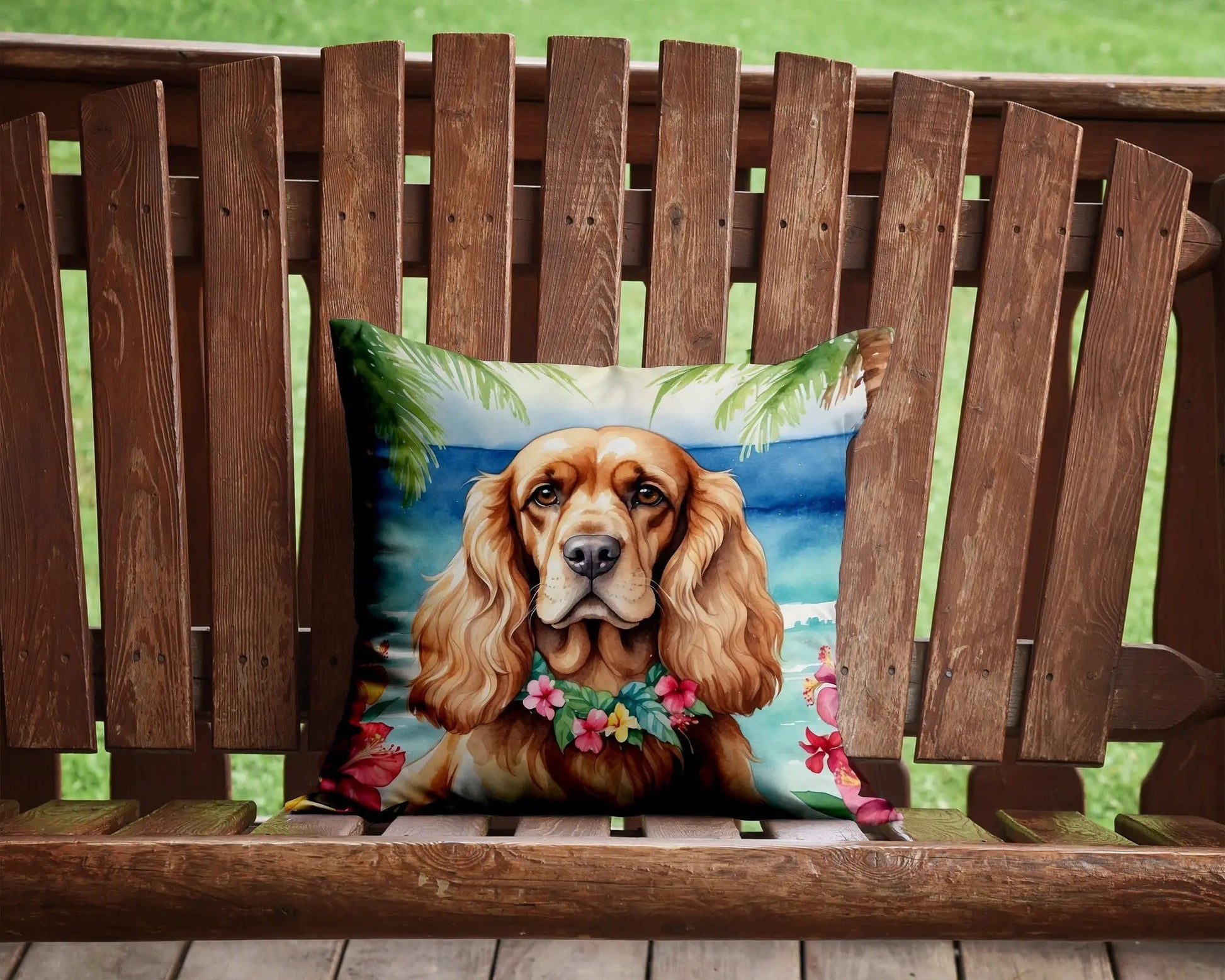 Cocker Spaniel Luau Throw Pillow - Vivid Treasure Zone