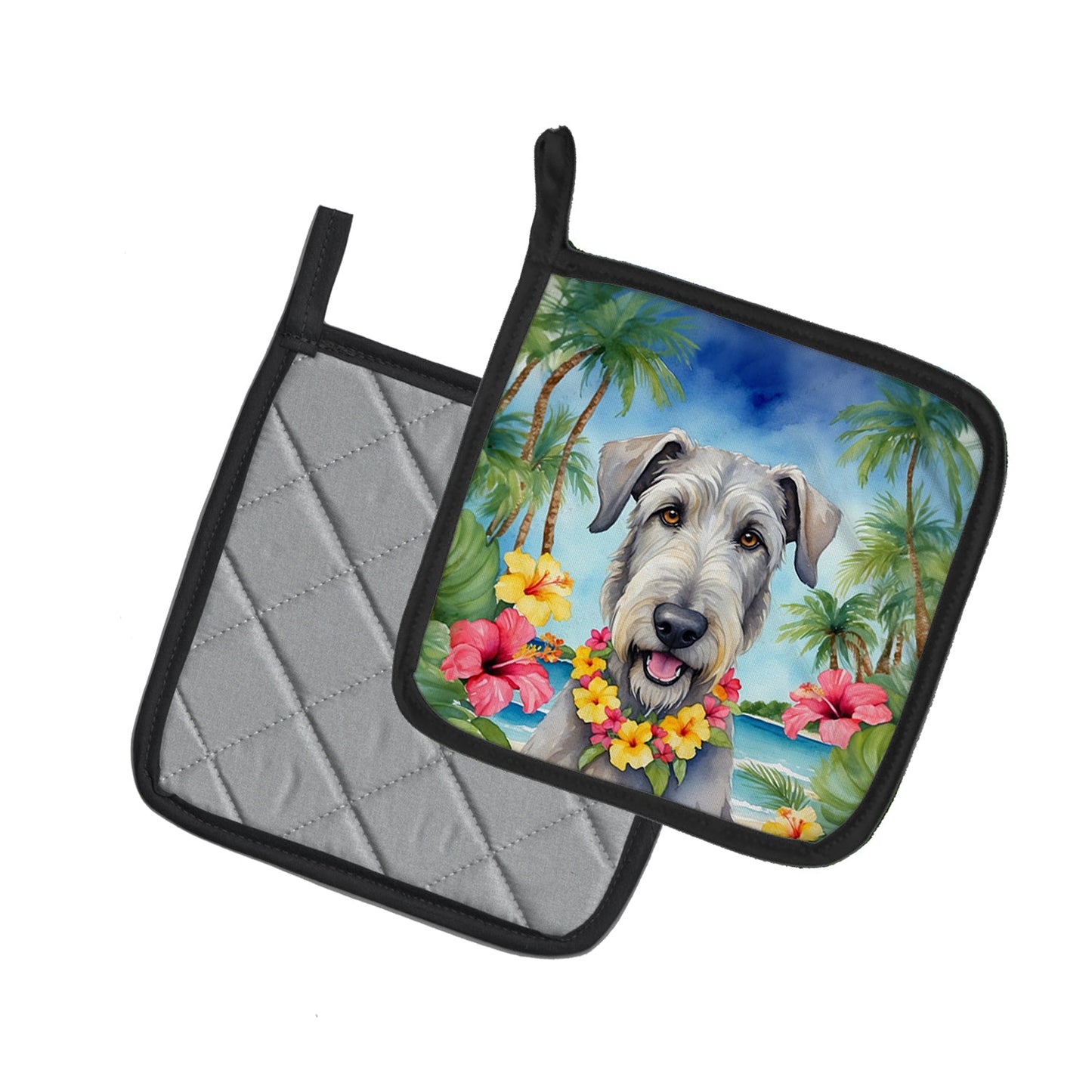 Irish Wolfhound Luau Pair of Pot Holders Caroline's Treasures