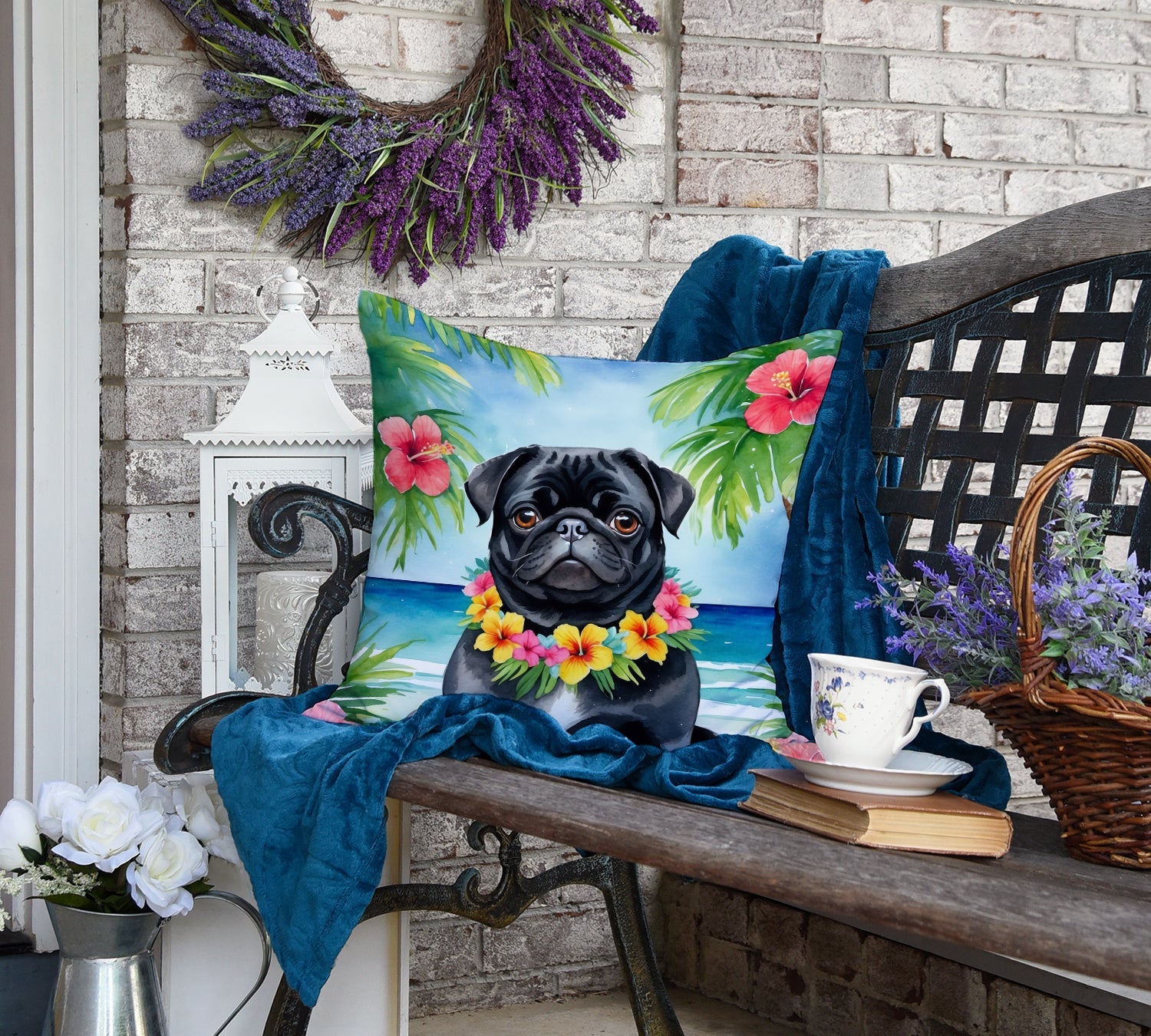Black Pug Luau Throw Pillow Caroline's Treasures