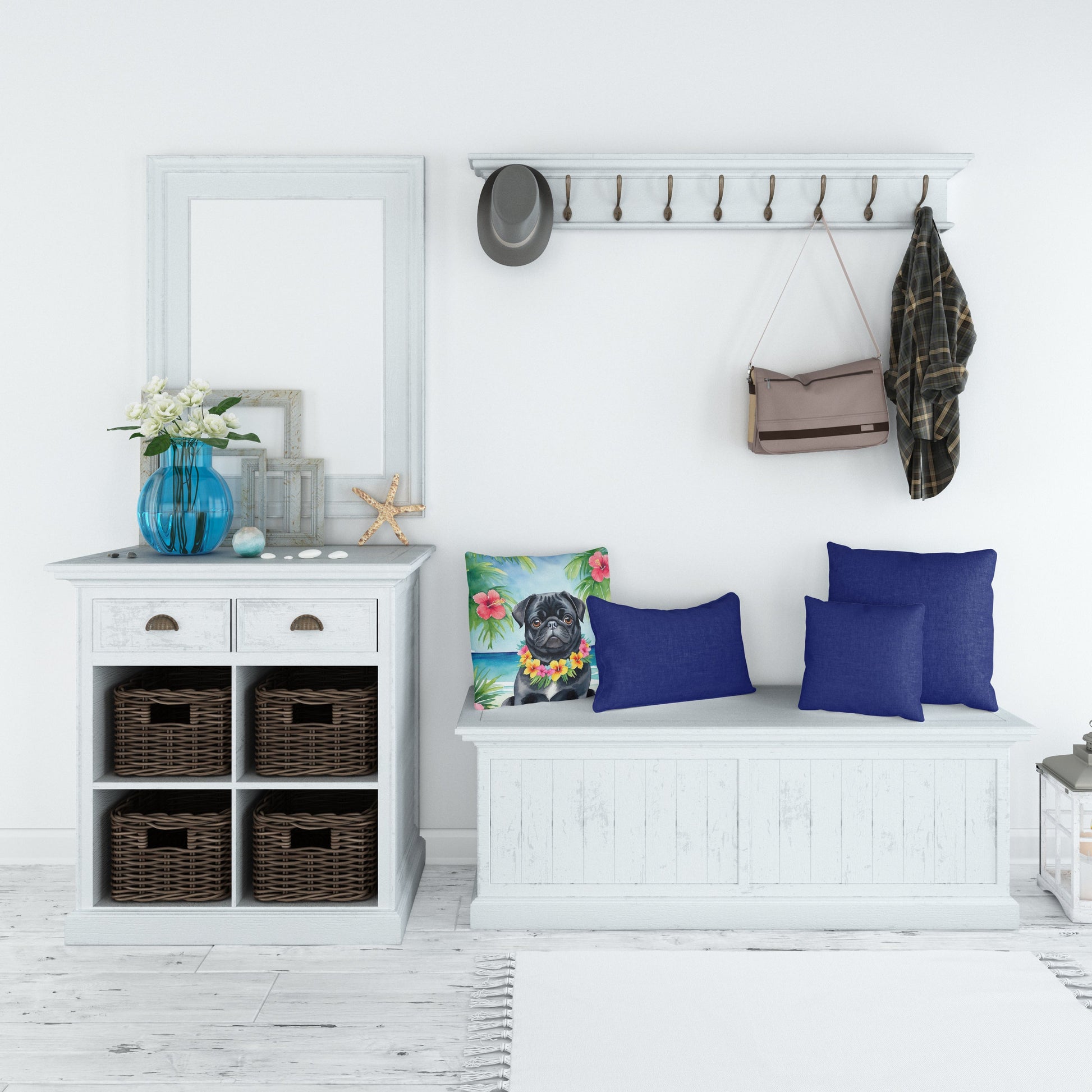 Black Pug Luau Throw Pillow Caroline's Treasures