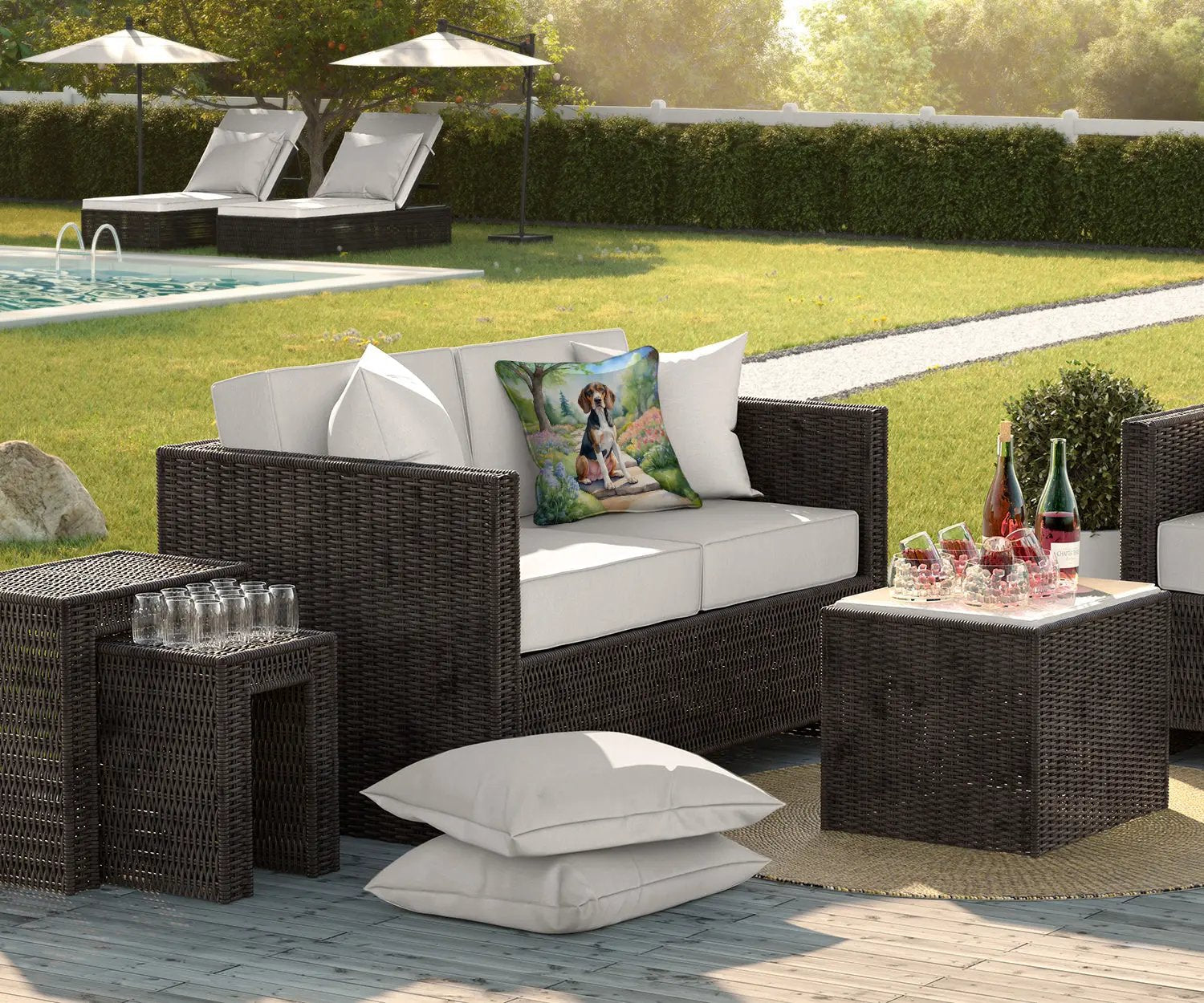 American English Coonhound Spring Garden Throw Pillow - Vivid Treasure Zone