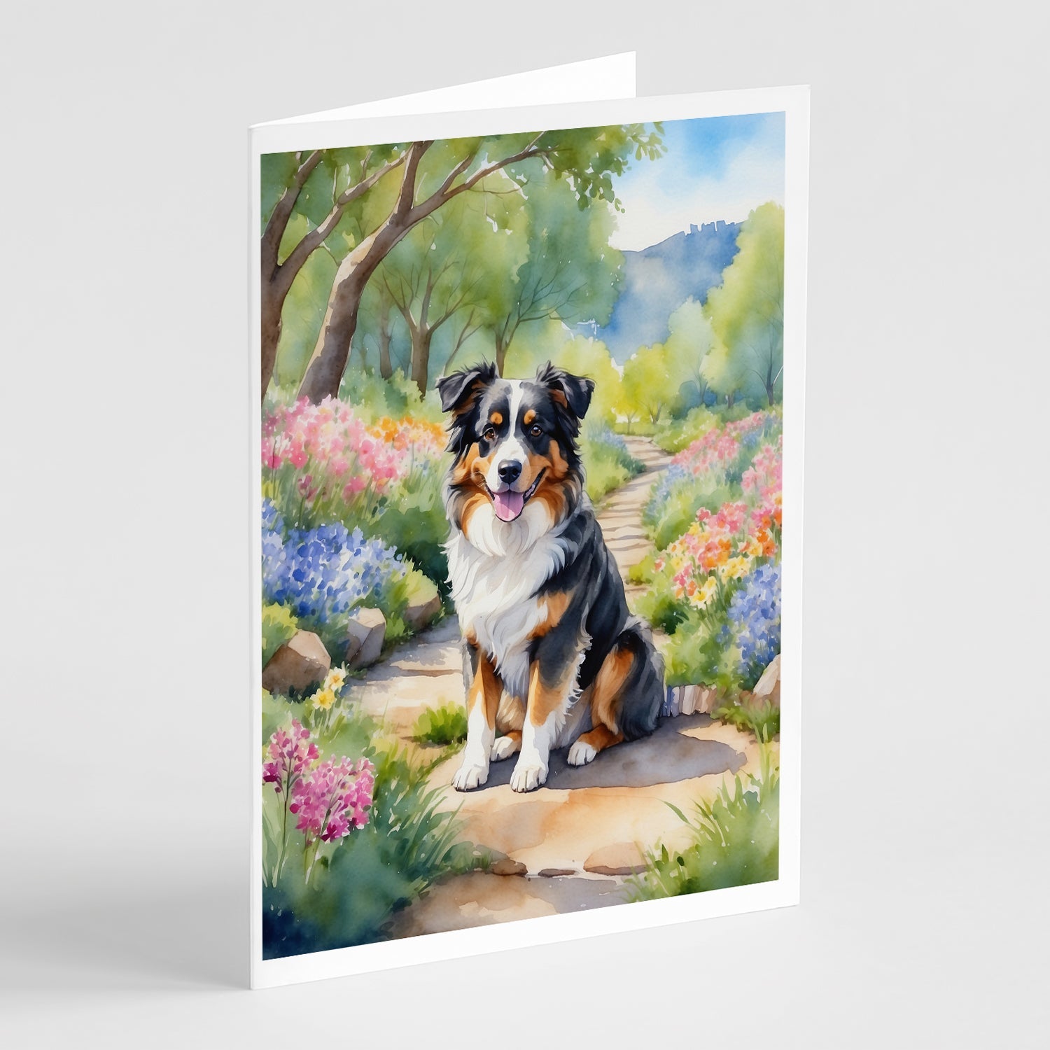 Australian Shepherd Spring Garden Greeting Cards Pack of 8 Caroline's Treasures