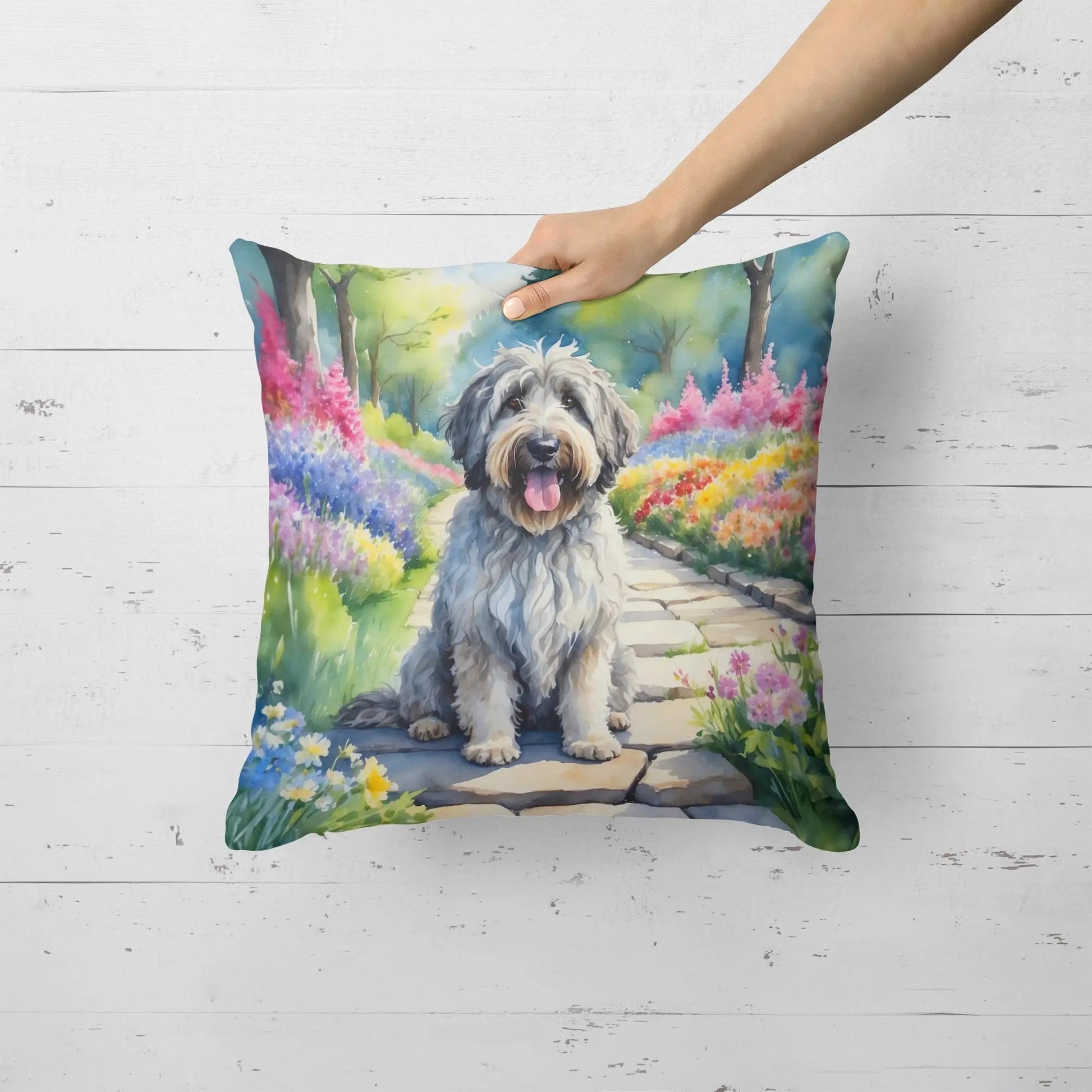 Bergamasco Sheepdog Spring Path Throw Pillow Caroline's Treasures