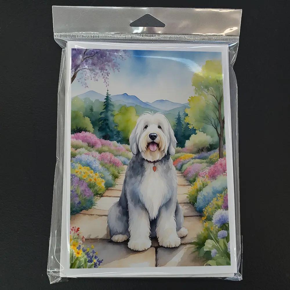 Old English Sheepdog Spring Path Greeting Cards Pack of 8-2