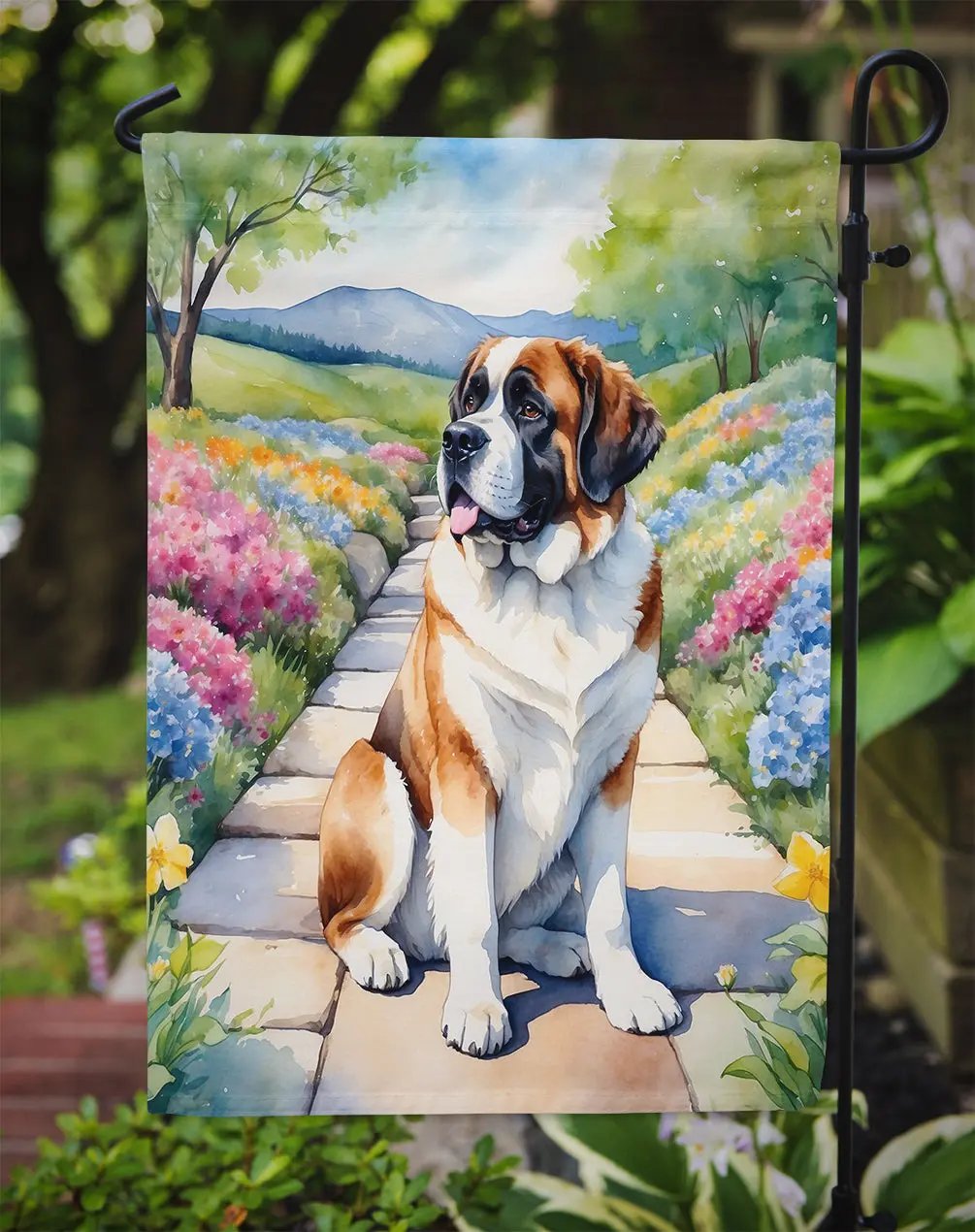 Saint Bernard Spring Path Garden Flag-2