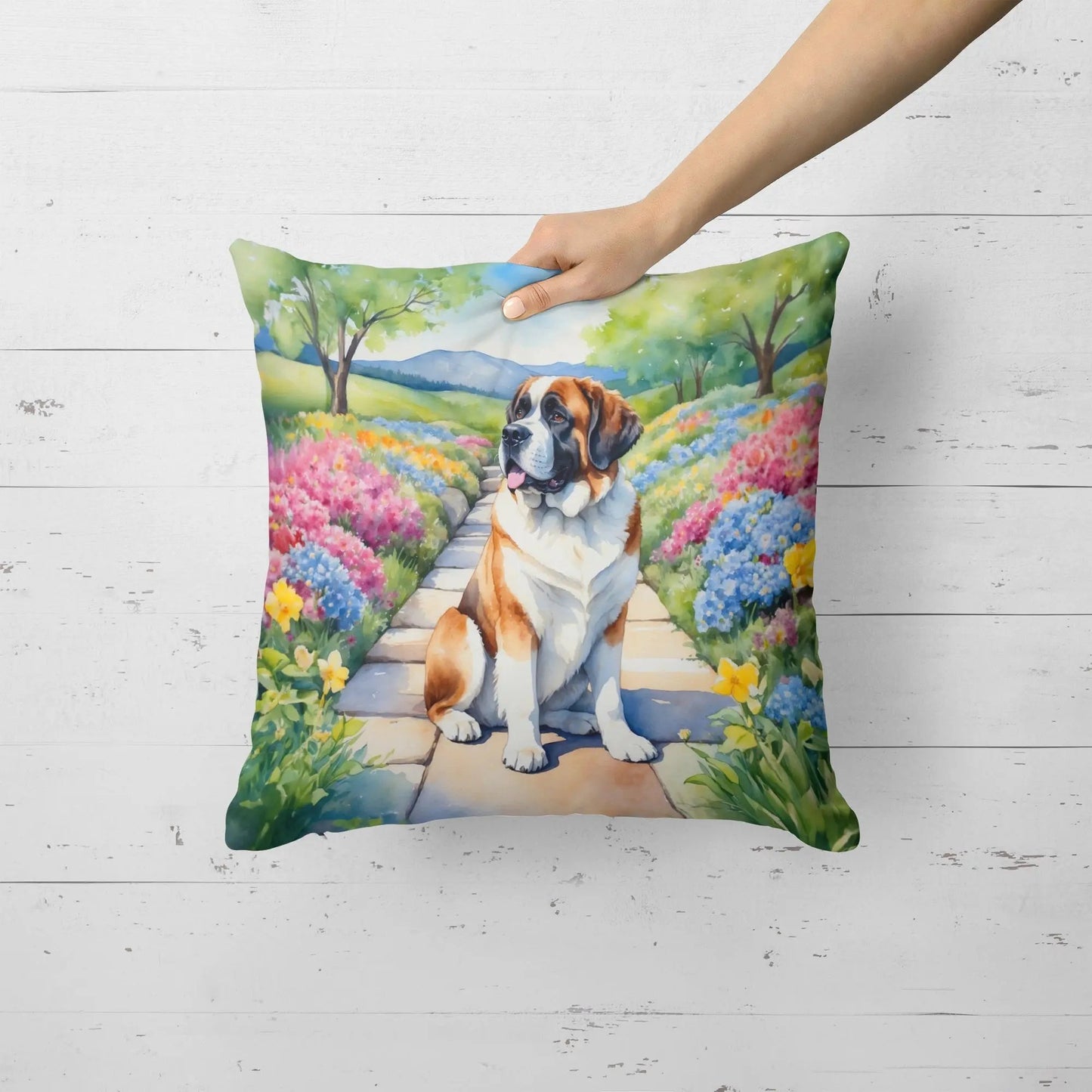 Saint Bernard Spring Path Throw Pillow-1