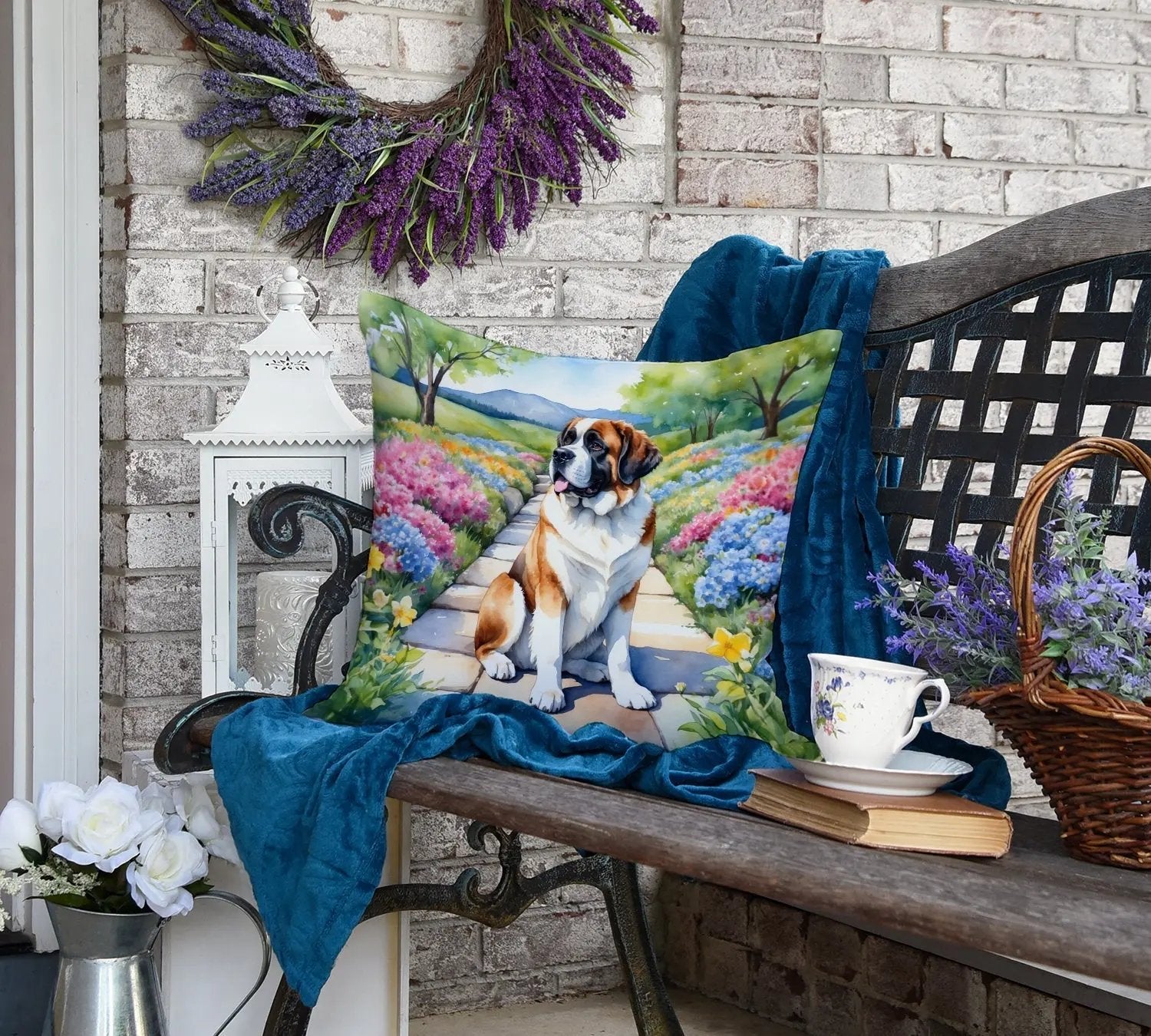 Saint Bernard Spring Path Throw Pillow-3