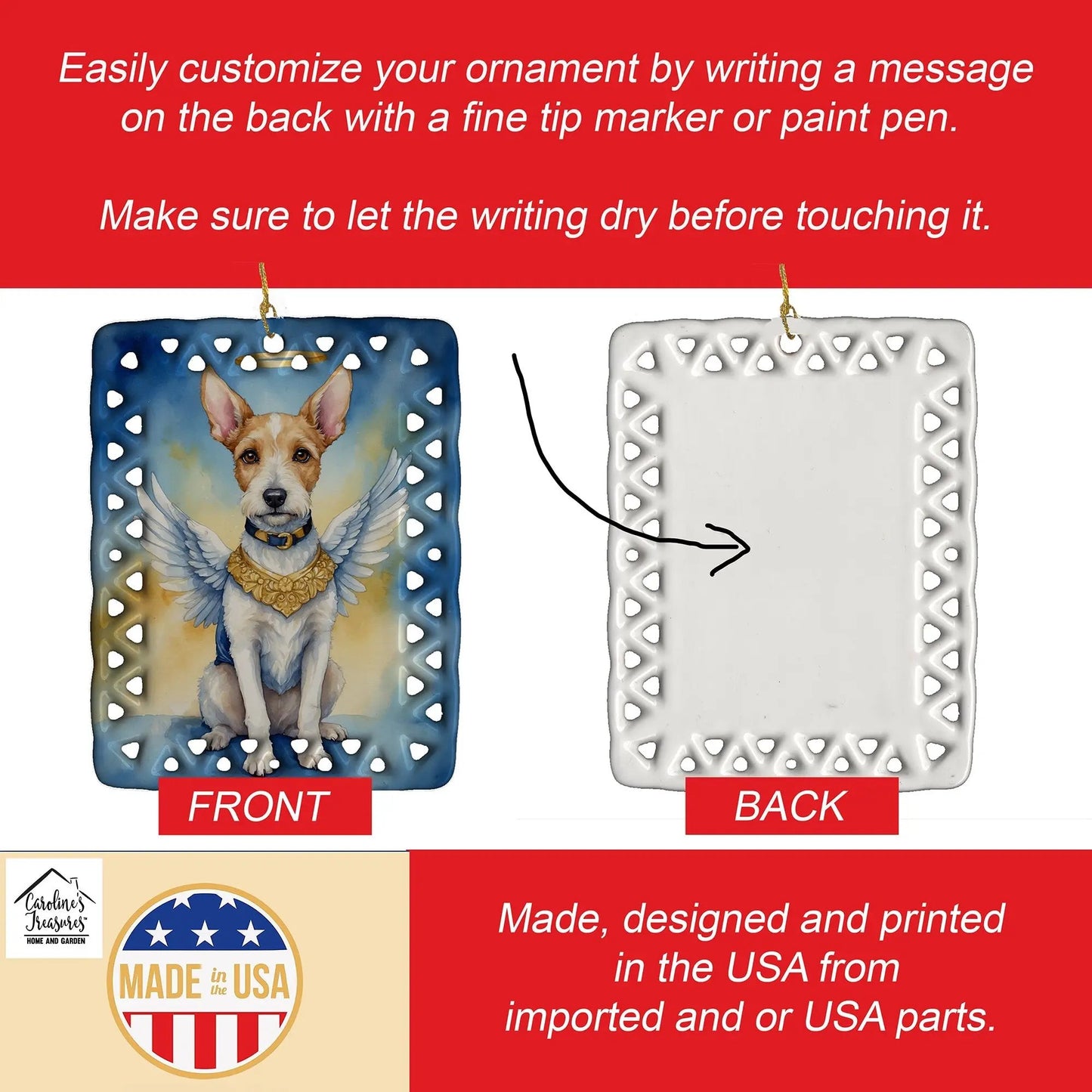 Fox Terrier My Angel Porcelain Ornament-2