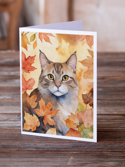 Dwelf Cat in Fall Leaves Greeting Cards Pack of 8 Caroline's Treasures
