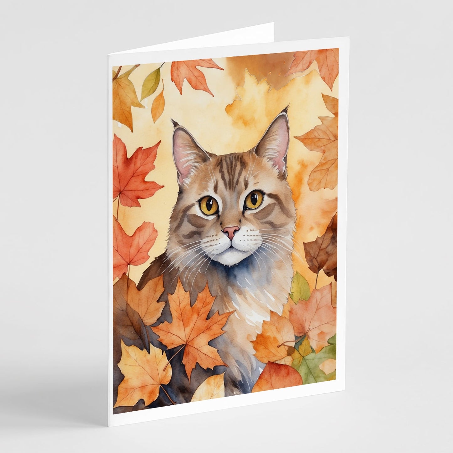 Dwelf Cat in Fall Leaves Greeting Cards Pack of 8 Caroline's Treasures