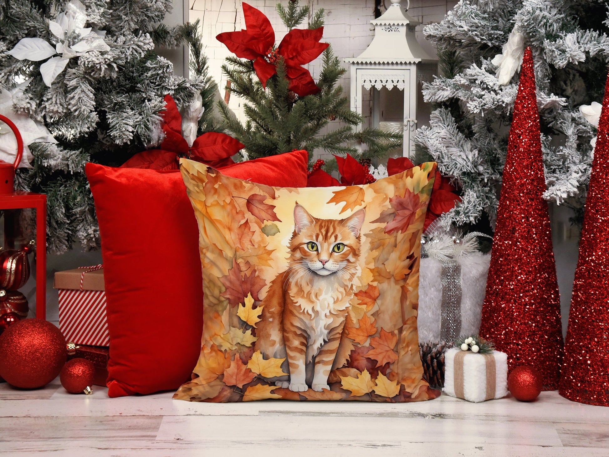 La Perm Cat in Fall Leaves Throw Pillow Caroline's Treasures