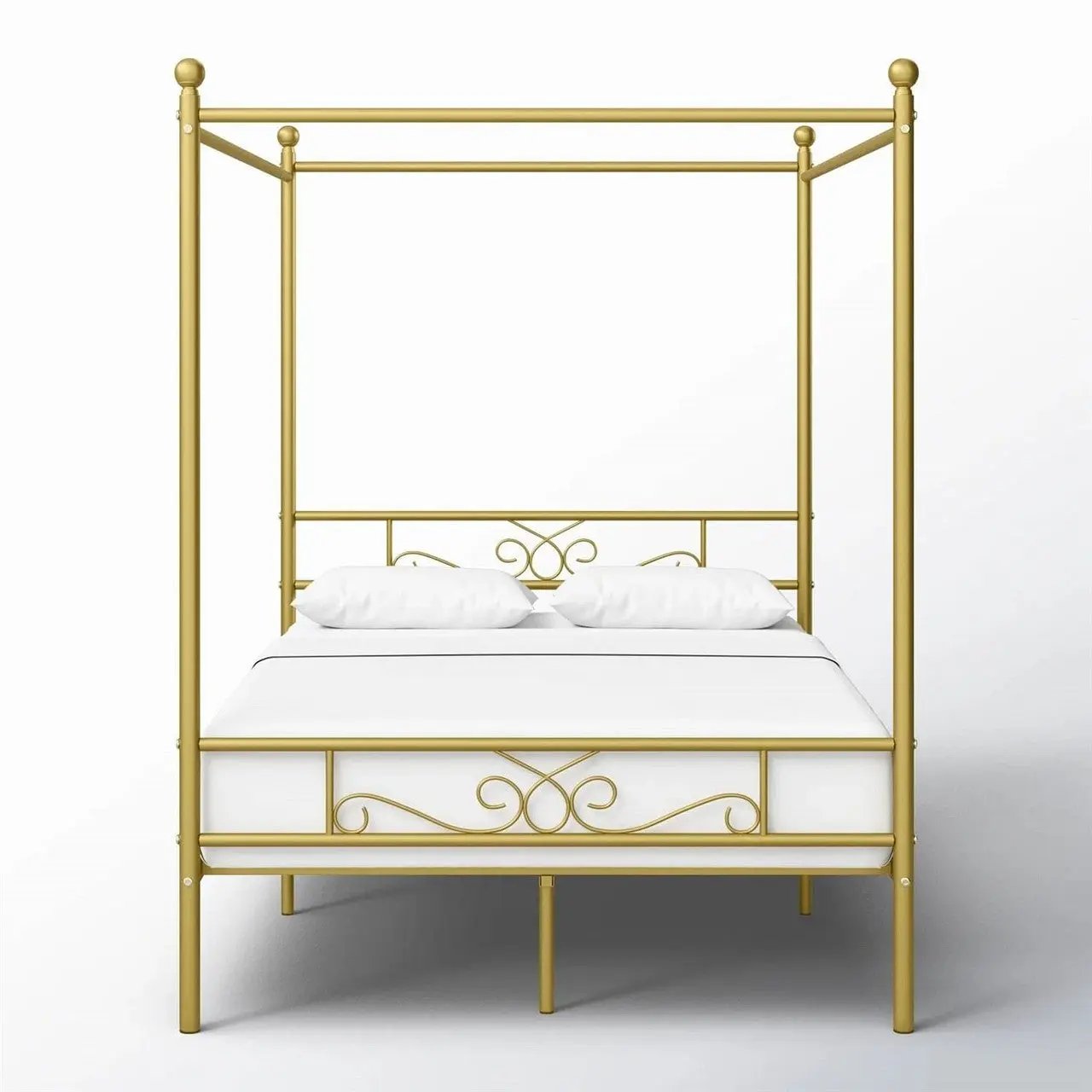 Full size French Country Four Poster Metal Canopy Bed in Gold Finish Unbranded