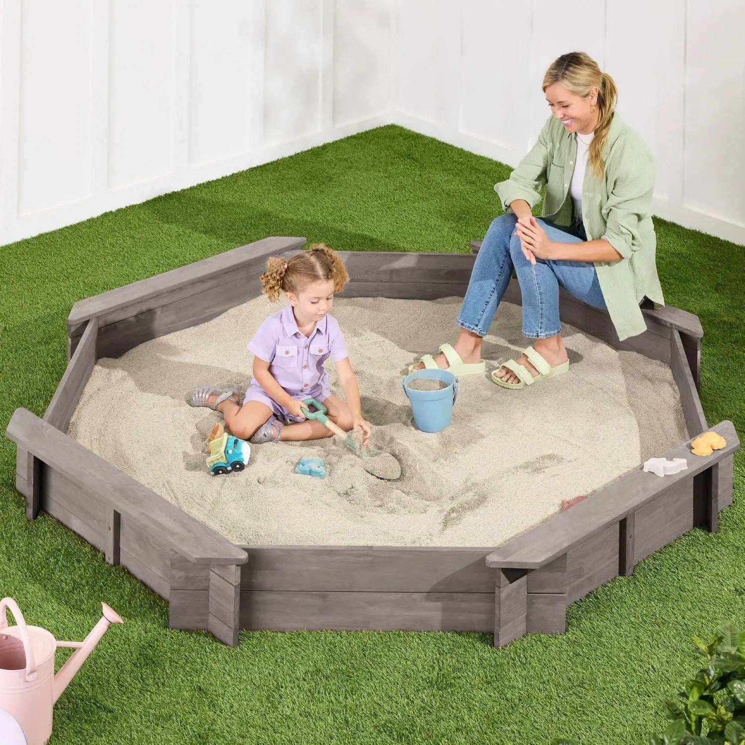 Outdoor Kid's Octagonal Sandbox in Grey Wood Finish-0