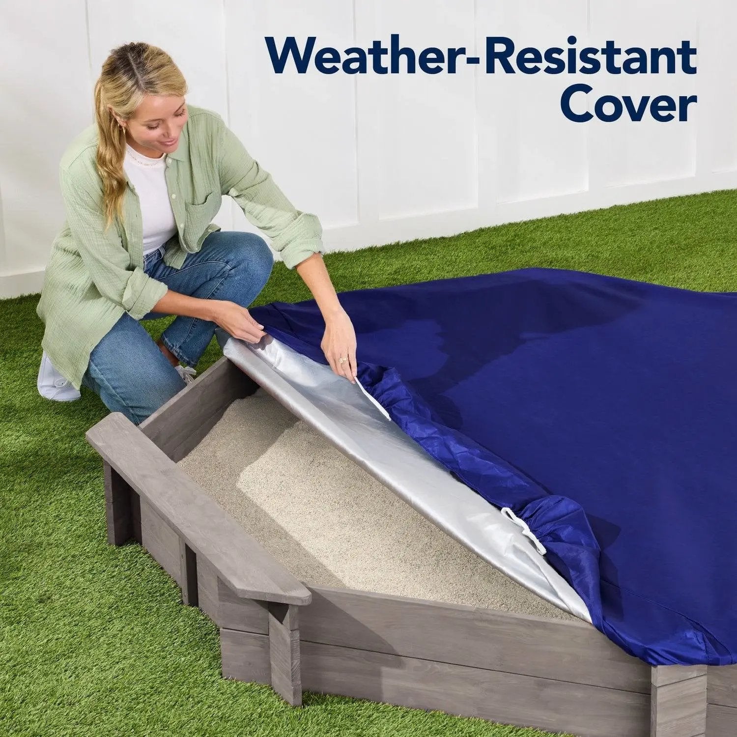 Outdoor Kid's Octagonal Sandbox in Grey Wood Finish-2