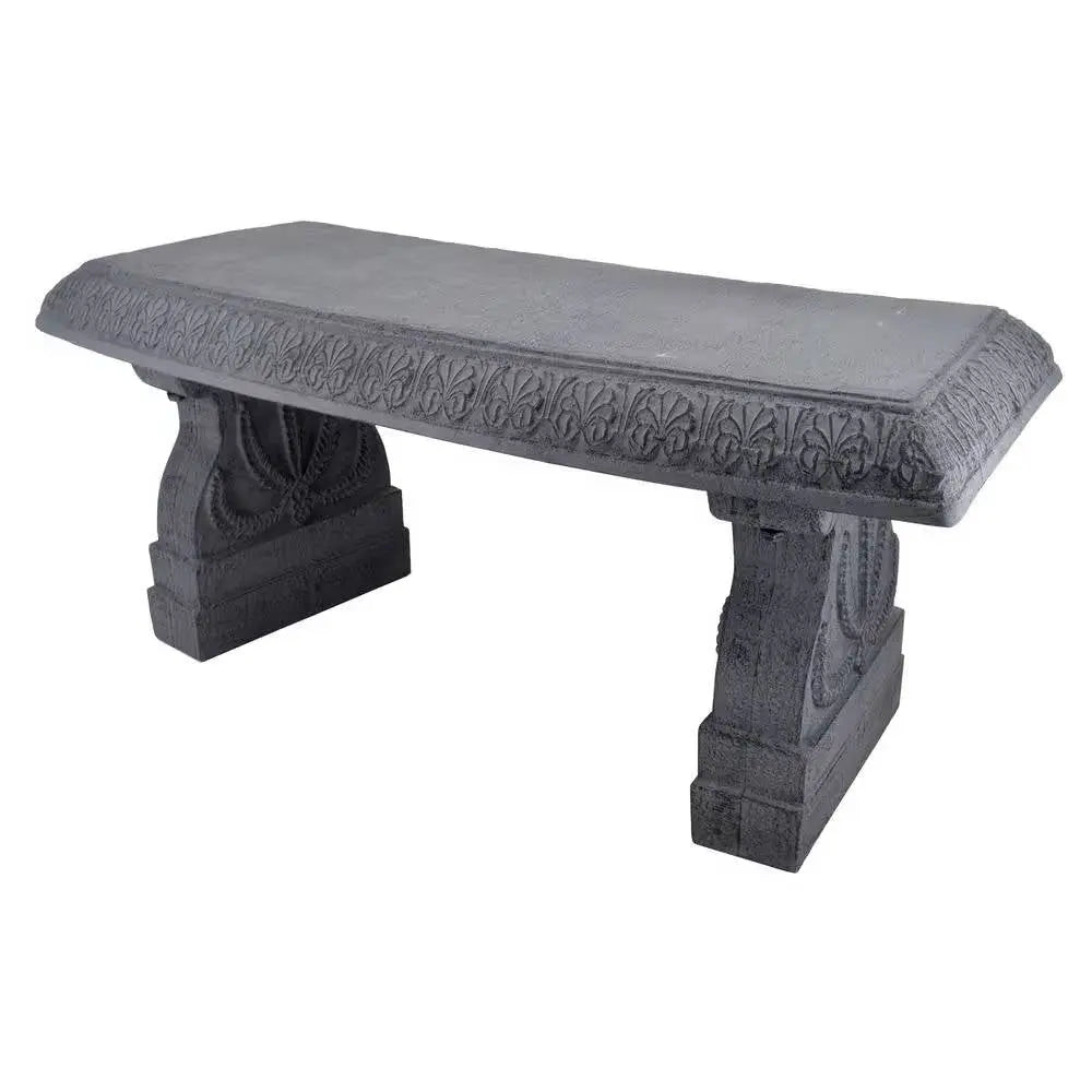 Outdoor Fiber-Clay Garden Bench in Grey Stone Finish FastFurnishings