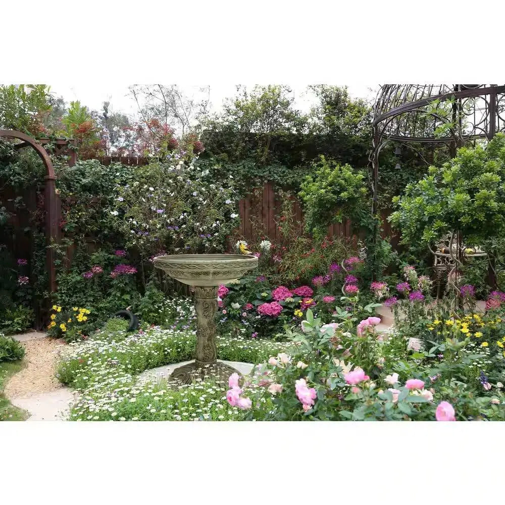 Outdoor Fiberglass Bird Bath in Aged Granite Stone Finish FastFurnishings