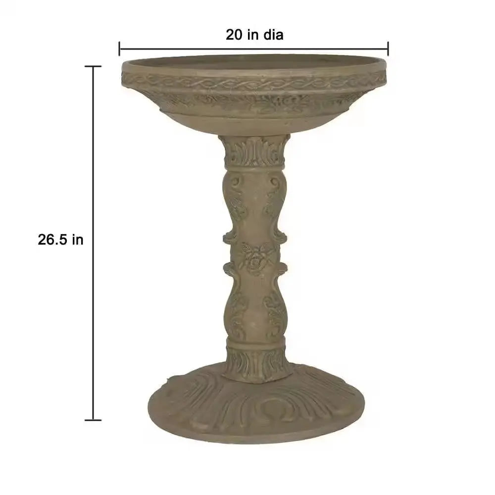 Outdoor Fiberglass Bird Bath in Aged Granite Stone Finish FastFurnishings