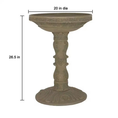 Outdoor Fiberglass Bird Bath in Aged Granite Stone Finish FastFurnishings
