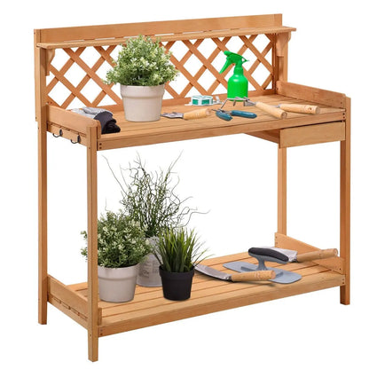 Outdoor Home Garden Wooden Potting Bench with Storage Drawer FastFurnishings