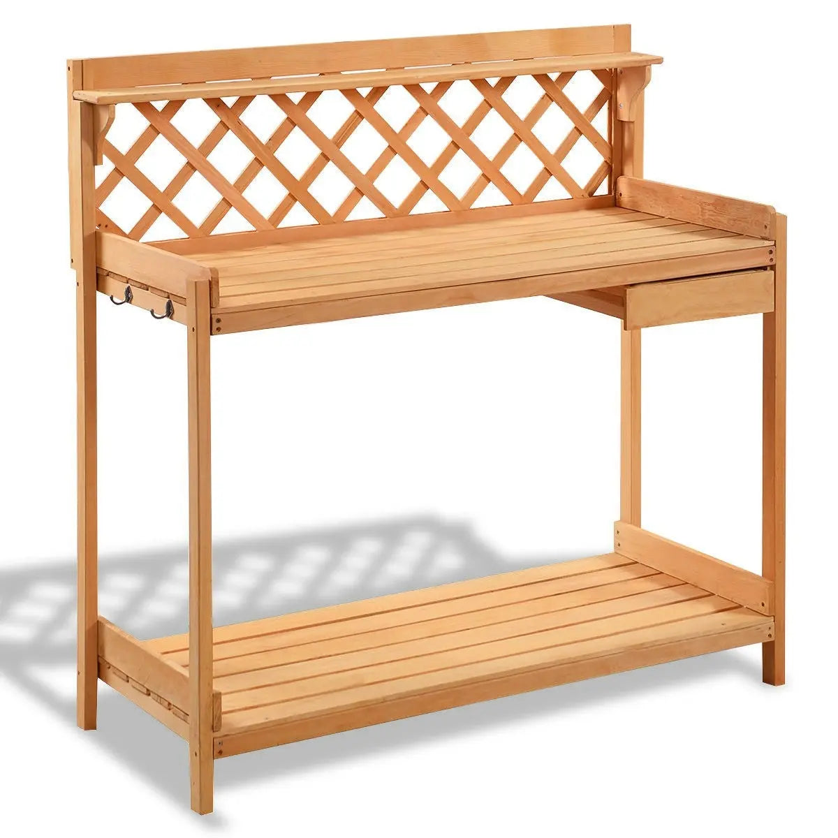 Outdoor Home Garden Wooden Potting Bench with Storage Drawer FastFurnishings