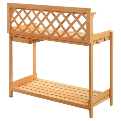 Outdoor Home Garden Wooden Potting Bench with Storage Drawer FastFurnishings