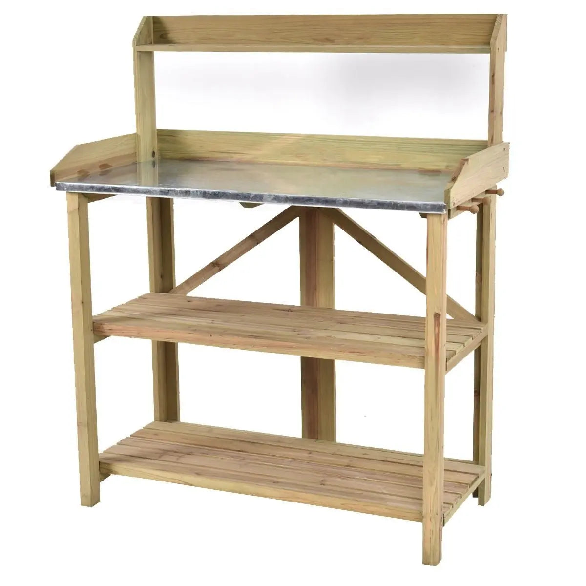 Outdoor Garden Workstation Potting Bench with Metal Top FastFurnishings