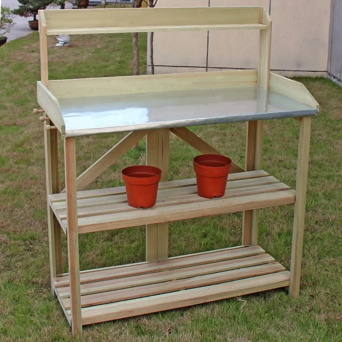 Outdoor Garden Workstation Potting Bench with Metal Top FastFurnishings