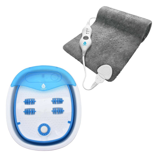 Home Comfort Bundle – Pursonic 3-Setting Electric Heating Pad & Compact, Collapsible Footbath Spa Massager-0