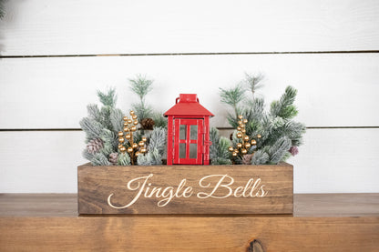 Merry + Bright Christmas Centerpiece, Engraved Wood Box with Christmas Greenery-2