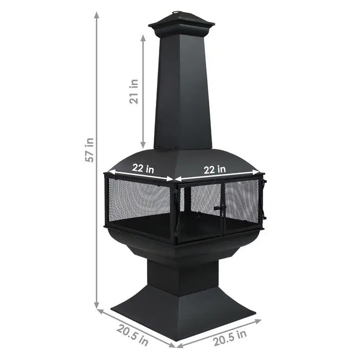 Large Black Outdoor Steel Chimenea Wood Burning Fire Pit FastFurnishings