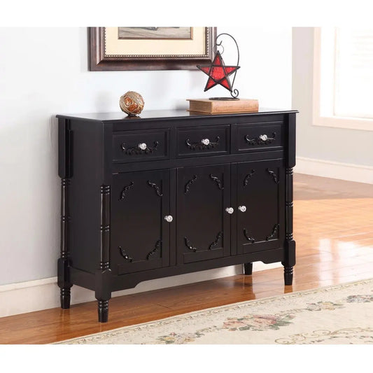 Solid Wood Black Finish Sideboard Console Table with Storage Drawres FastFurnishings