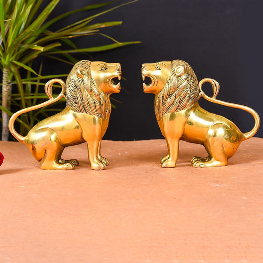 Brass Lion Statue Pair Home Decor SAMA Homes