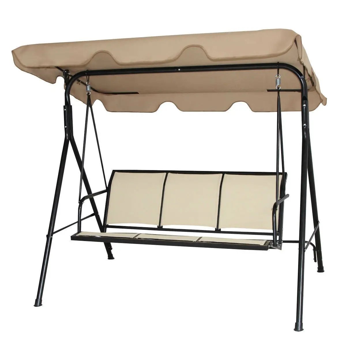 Outdoor Porch Patio 3-Person Canopy Swing in Light Brown-0