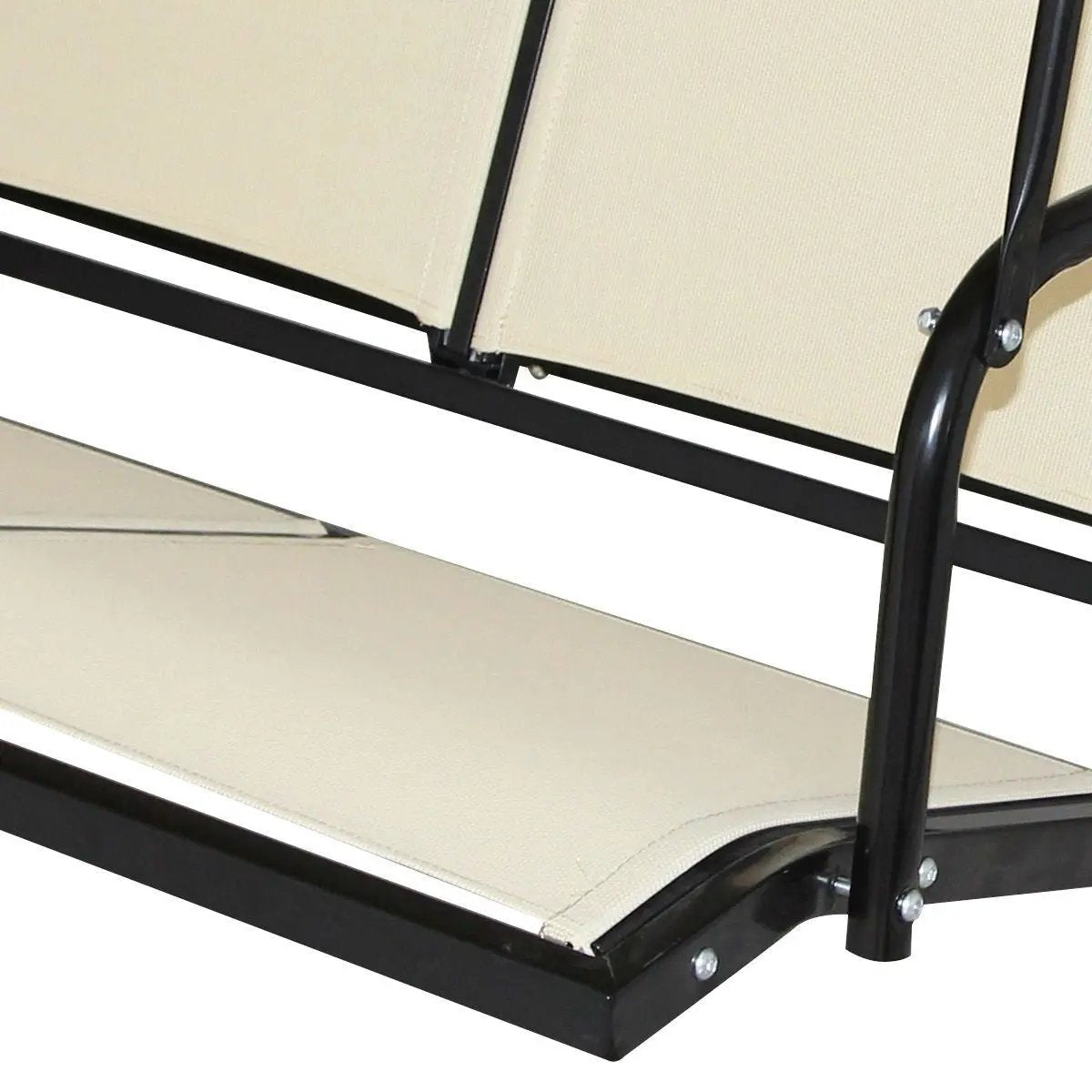 Outdoor Porch Patio 3-Person Canopy Swing in Light Brown-2