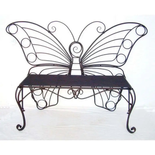 Modern Outdoor Butterfly Garden Bench in Black Metal Finish FastFurnishings